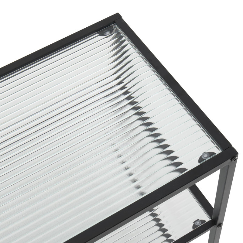 Black Metal 4 Shelf Storage Shelving Unit with Clear Glass Shelves