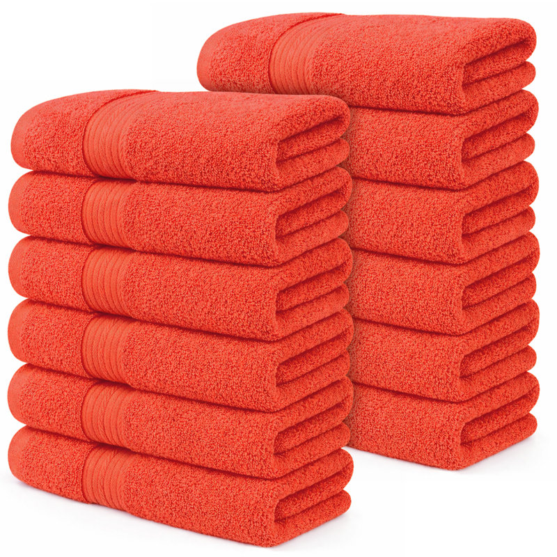 100% Cotton 600 GSM Hand Towels 18 X 28 Inch, Orange, Hand Towels- 12 Pack