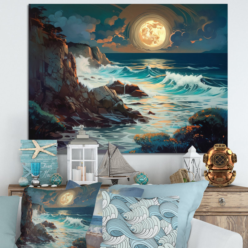 Impression sur toile Golden Blue Majestic Waves I, H 12 po x l 20 po x P 1 po, Toile tendue