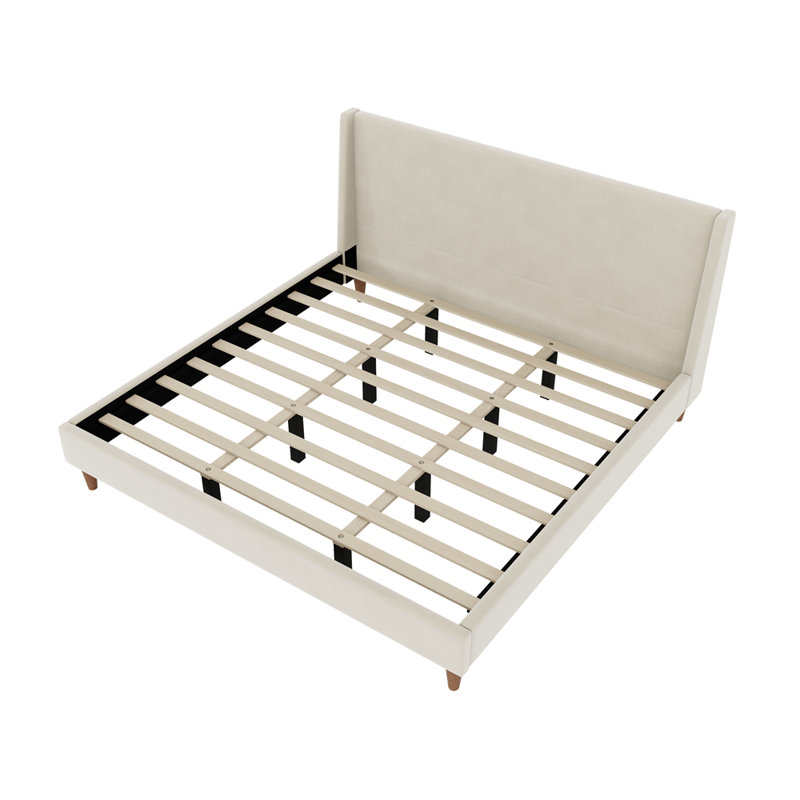 Modern Upholstered Platform Bed with Wingback Headboard, King