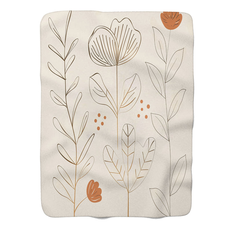 Beige floral boho - couverture Sherpa de qualité supérieure 1 pièce, Grand lit