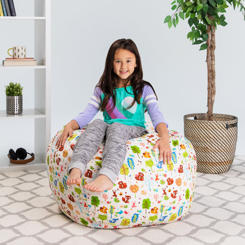 Kids Bean Bag Chair Cover - Stuffed Animal Storage & Toy Organizer with Zipper - Plush Storage Kids Bean Bag Cover only for Toddlers and Children's Rooms - Organizes Pillows, Blankets, and Stuffies - Multiple Colors, Sizes, and Fabrics