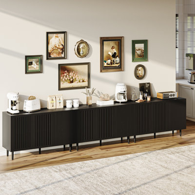 Credenza Storage Cabinet With Doors, Sideboard Buffet Cabinet With Adjustable Shelves For Living Room, Dining Room, Black 