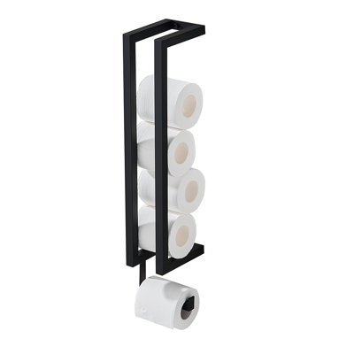 Porte-serviettes de toilette mural à capacité de 4 rouleaux, porte-serviettes de cuisine en acier inoxydable noir mat avec rangement pour rouleaux supplémentaires