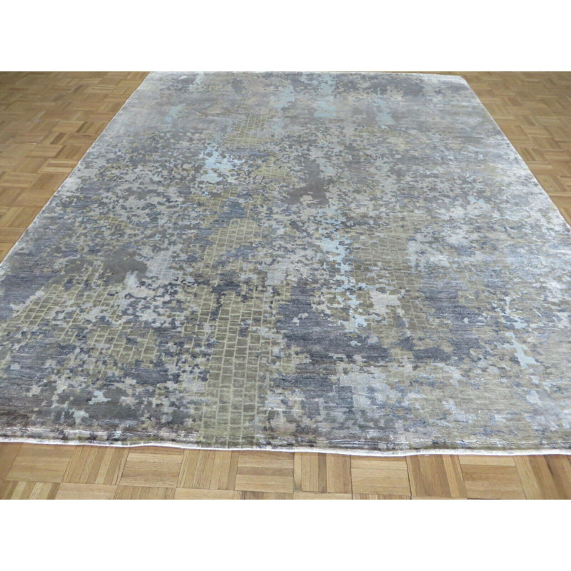 Tapis oriental moderne multicolore noué à la main 8 x 9 pi 11 po avec soie F46E9FC5BEAD4A8BB65C2D316BB8E2AD