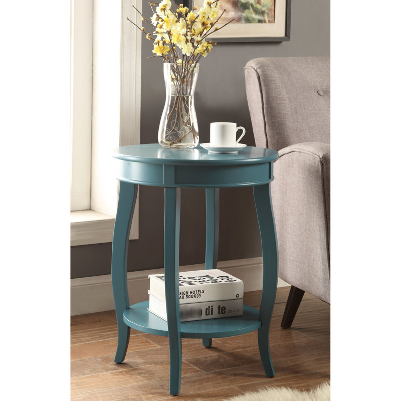 Table d'appoint avec finition sarcelle - Tablier rond en bois composite et pieds, Sarcelle
