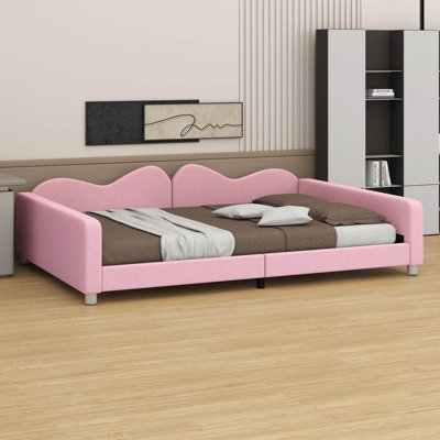 Upholstered Daybed – Sherpa Fabric Sofabed With Cloud-Shaped Backrest, No Box-Spring Needed