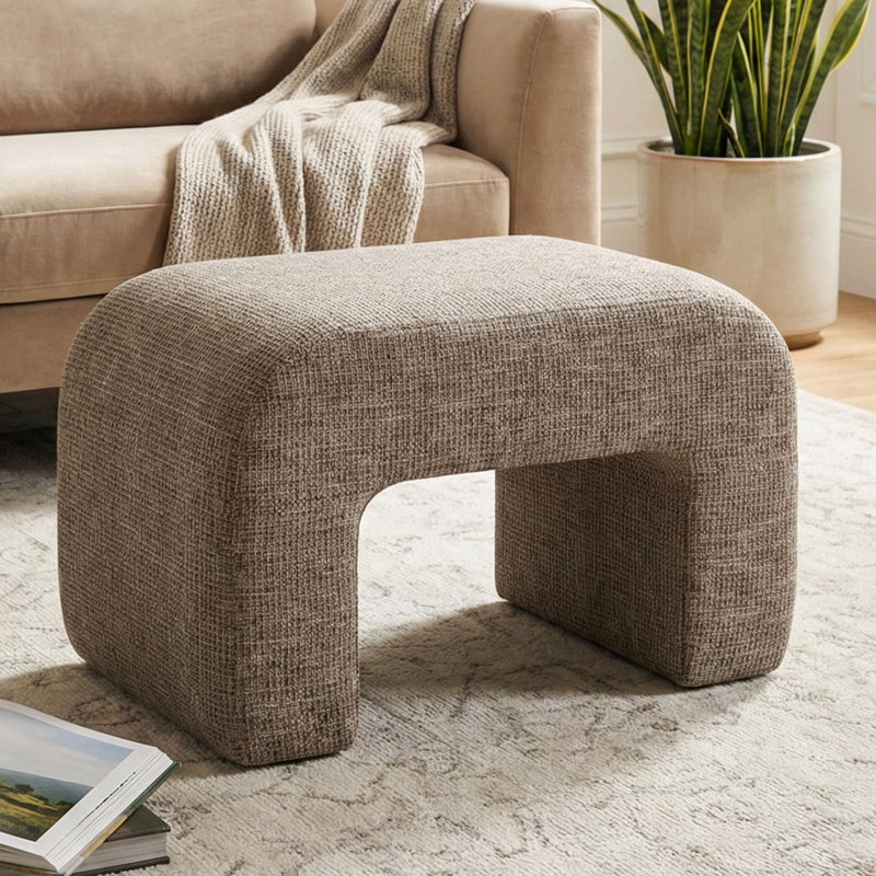 29" Fully Upholstered Small Ottoman, Light Brown
