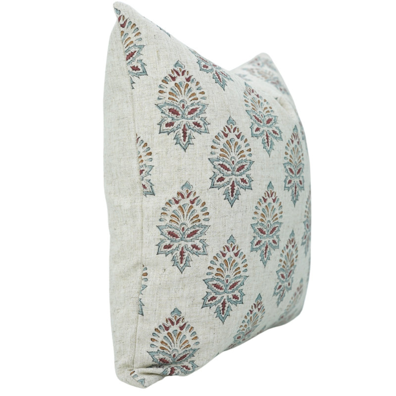 Housse de coussin Fabividine Boho, imprimé floral en lin, brun, Samrat, H 16 po x l 16 po, Carrée