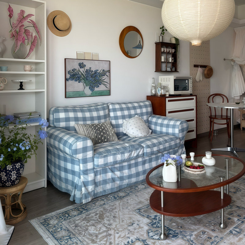 Canapé bleu moderne et simple de style crème, 2, H 33,46 po x l 62,99 po x P 33,46 po