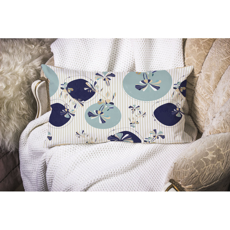 Circular Garden  Rectangular Throw Pillow, Blue/White/Turquoise