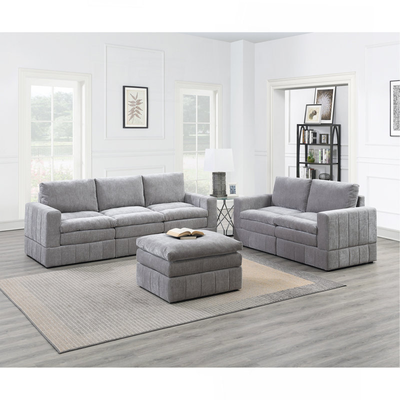 Ensemble de canapé modulaire contemporain 6 pièces 1 pièce / 1 fauteuil à accoudoirs / 1 pièce 1X, Gris