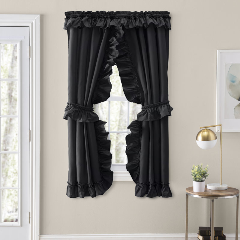Ellis Cotton Blend Semi Sheer Curtain Pair, 27" W x 63" L, Black