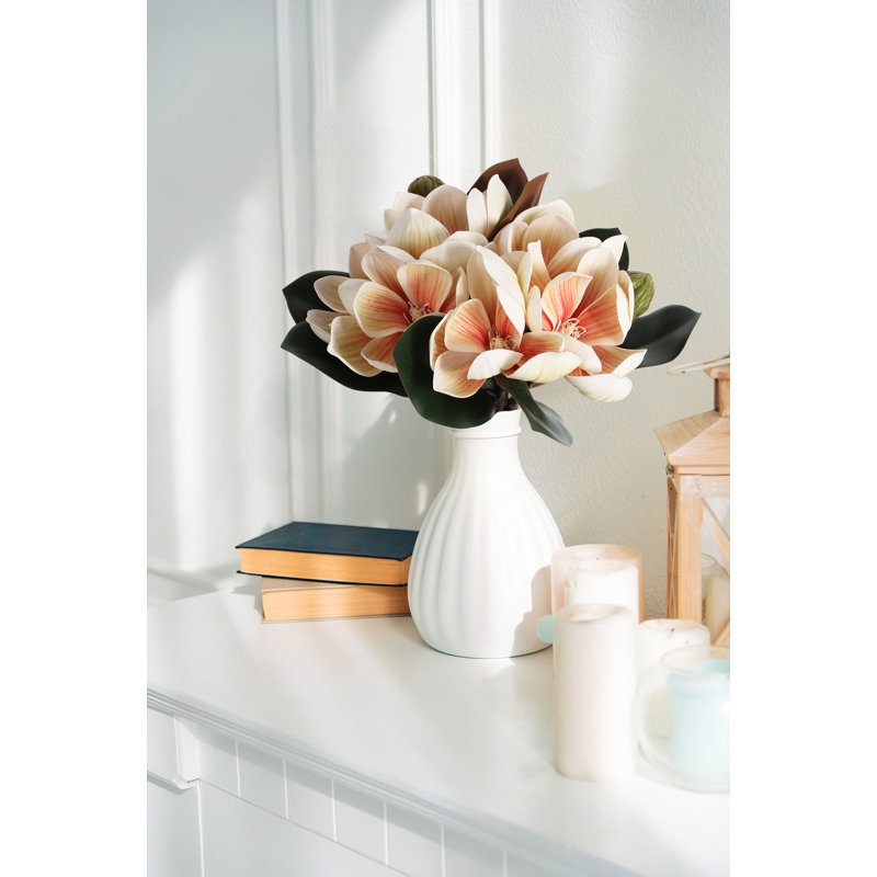 Arrangement floral artificiel Magnolia, Rose/Blanc