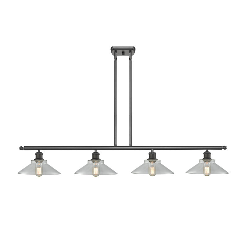 Luminaire suspendu linéaire à 4 lumières pour îlot de cuisine Newton St Loe, Transparent, Bronze huilé