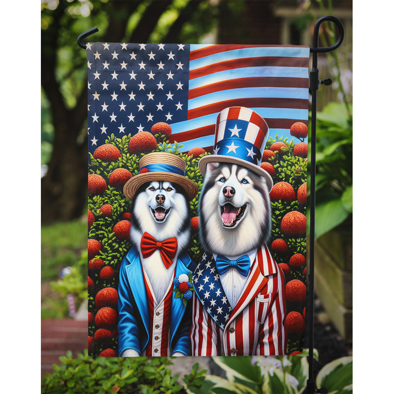 Drapeau All American Garden, Étoile bleue / Husky sibérien à rayures rouges