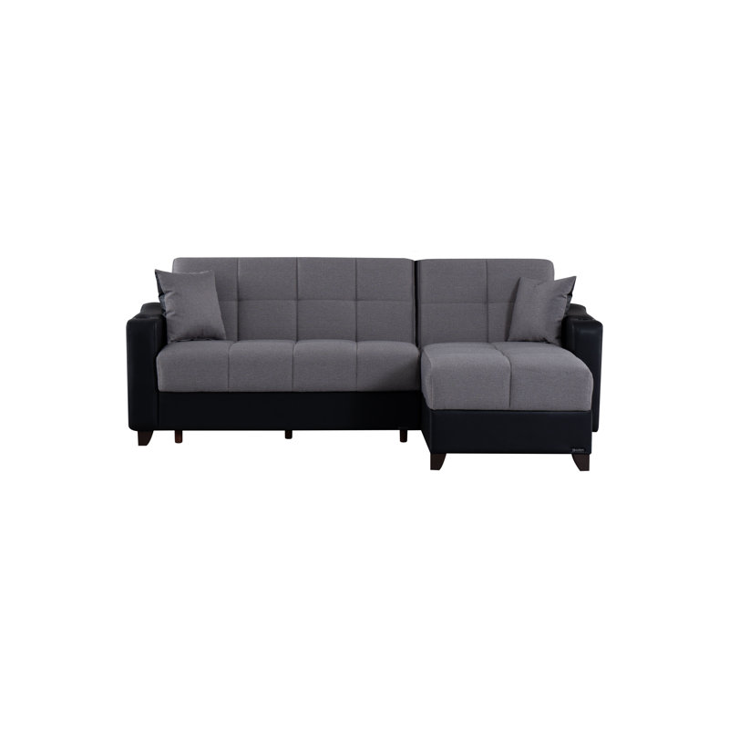 Canapé modulaire Lindsey beige avec similicuir chocolat, Tissu gris clair / similicuir noir