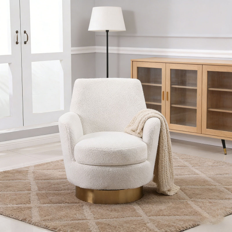 Fauteuil demi-tonneau pivotant Teddy, fauteuil d'appoint pivotant, Ours en peluche ivoire