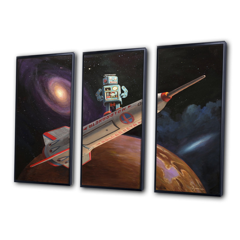 Rocket Surfer - ensemble d'art mural encadré sur toile Fantasy-Pop