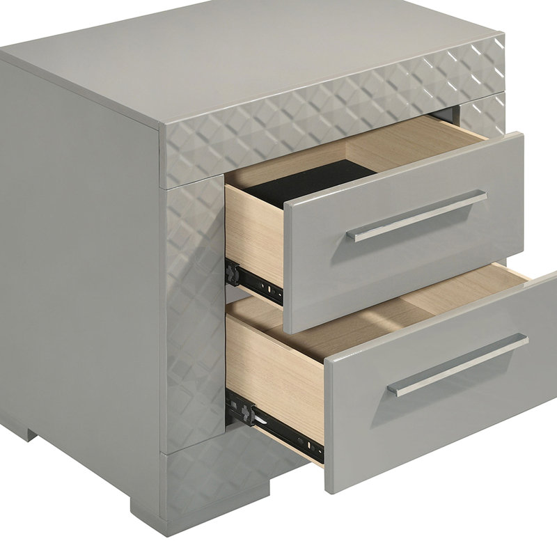 Pierce Grey High Gloss 2-Drawer Nightstand Bedside Table