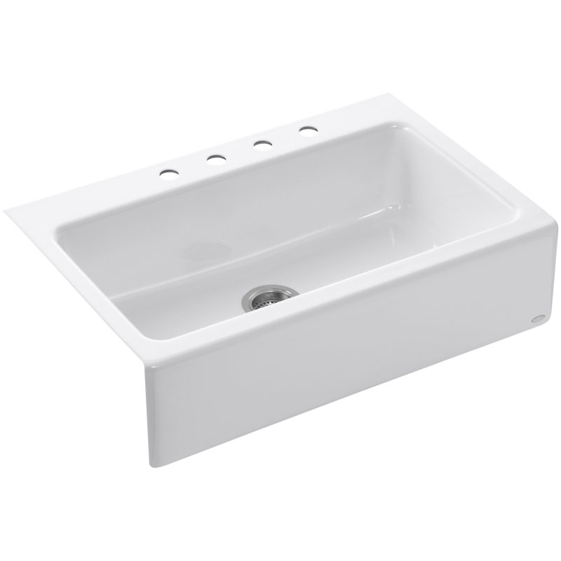 Évier de cuisine à tablier frontal L 33 po x l 22 po Dickinson®, 4 trous, Blanc