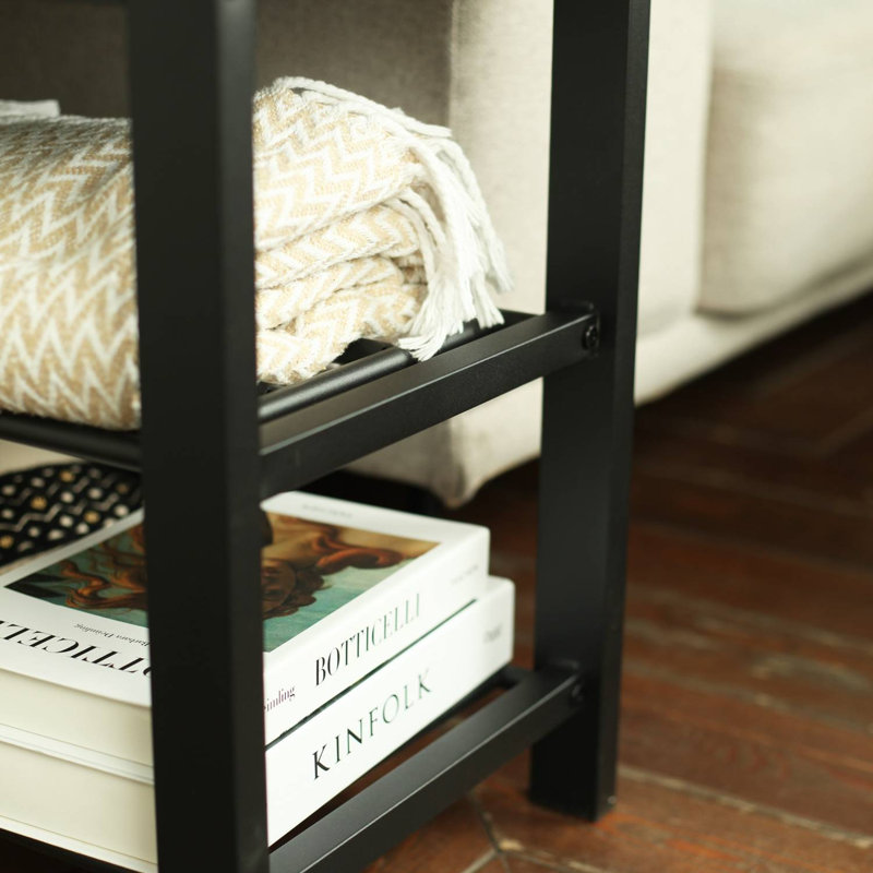 Black Metal Shoe Bench with Teddy Boucle Padded Seat | 2-Tiered Shoe Rack L81.5 W33 H50 cm, White