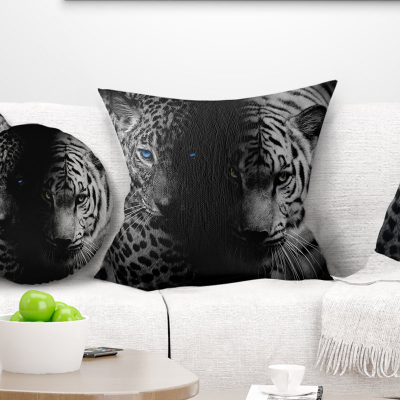 Léopard et tigre en noir - Coussin décoratif à imprimé animal