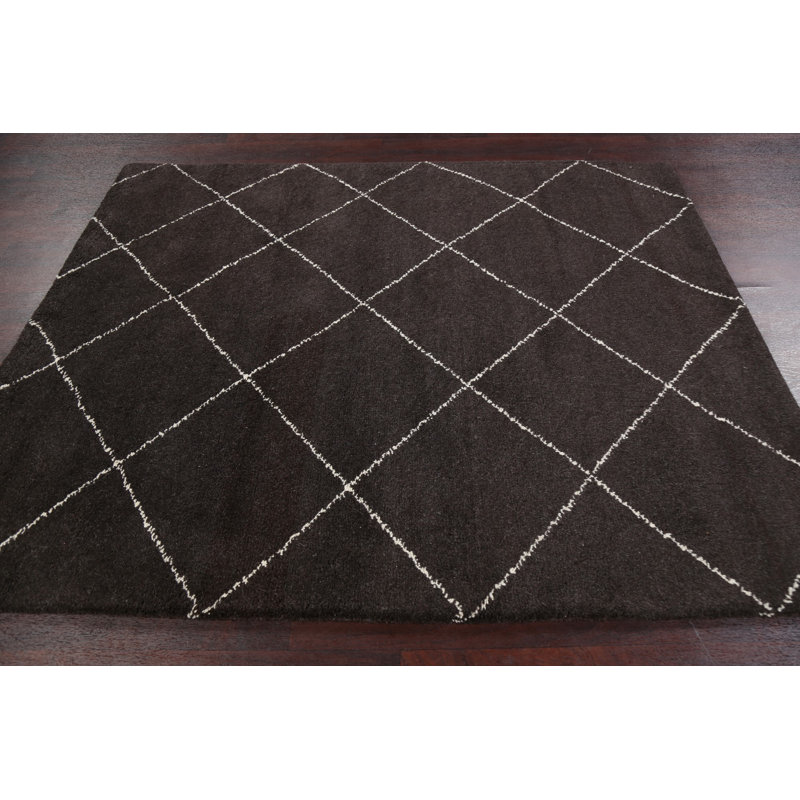 Tapis brun en laine noué à la main de conception unique 5 pi 3 po x 7 pi 8 po Merida