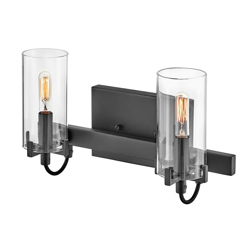Ryden 2-Light Bath Vanity Fixture with Clear Cylindrical Shades, Black