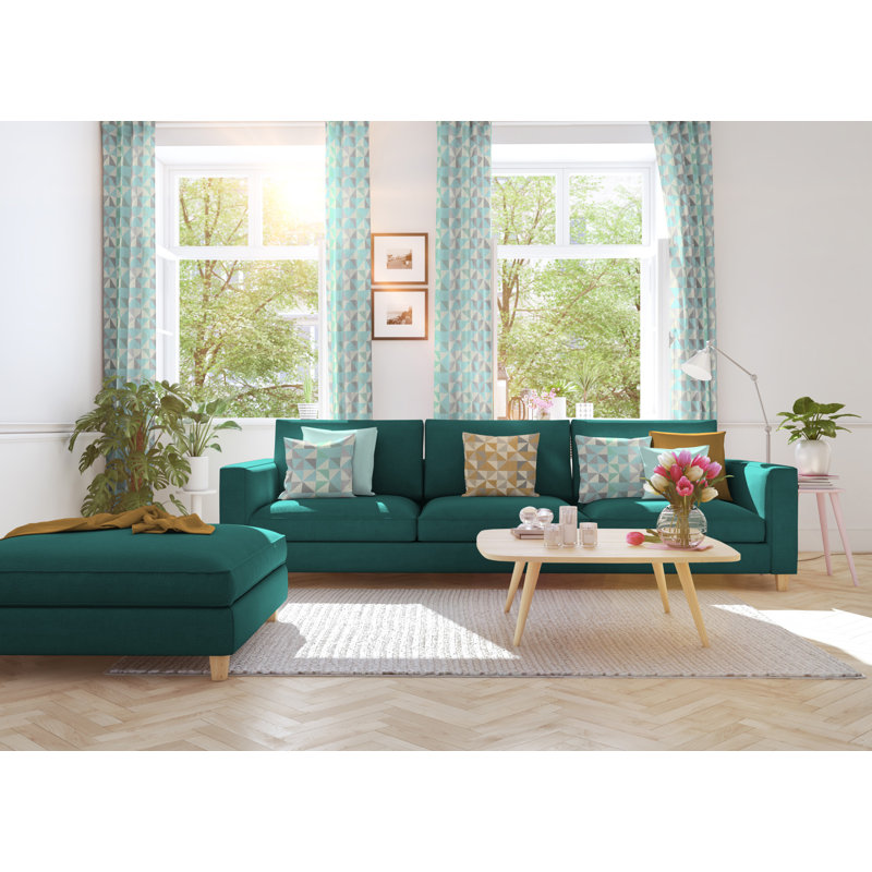 Vanesa Cotton Room Darkening Curtain Single Panel, Blue/Grey/Light Grey, 145 W x 245 D cm