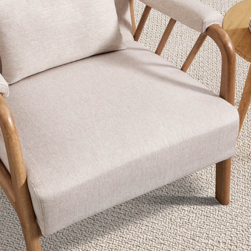 27.17" Wide Modern Upholstered Solid Wood Accent Chair With An Extra Pillow, Beige Linen