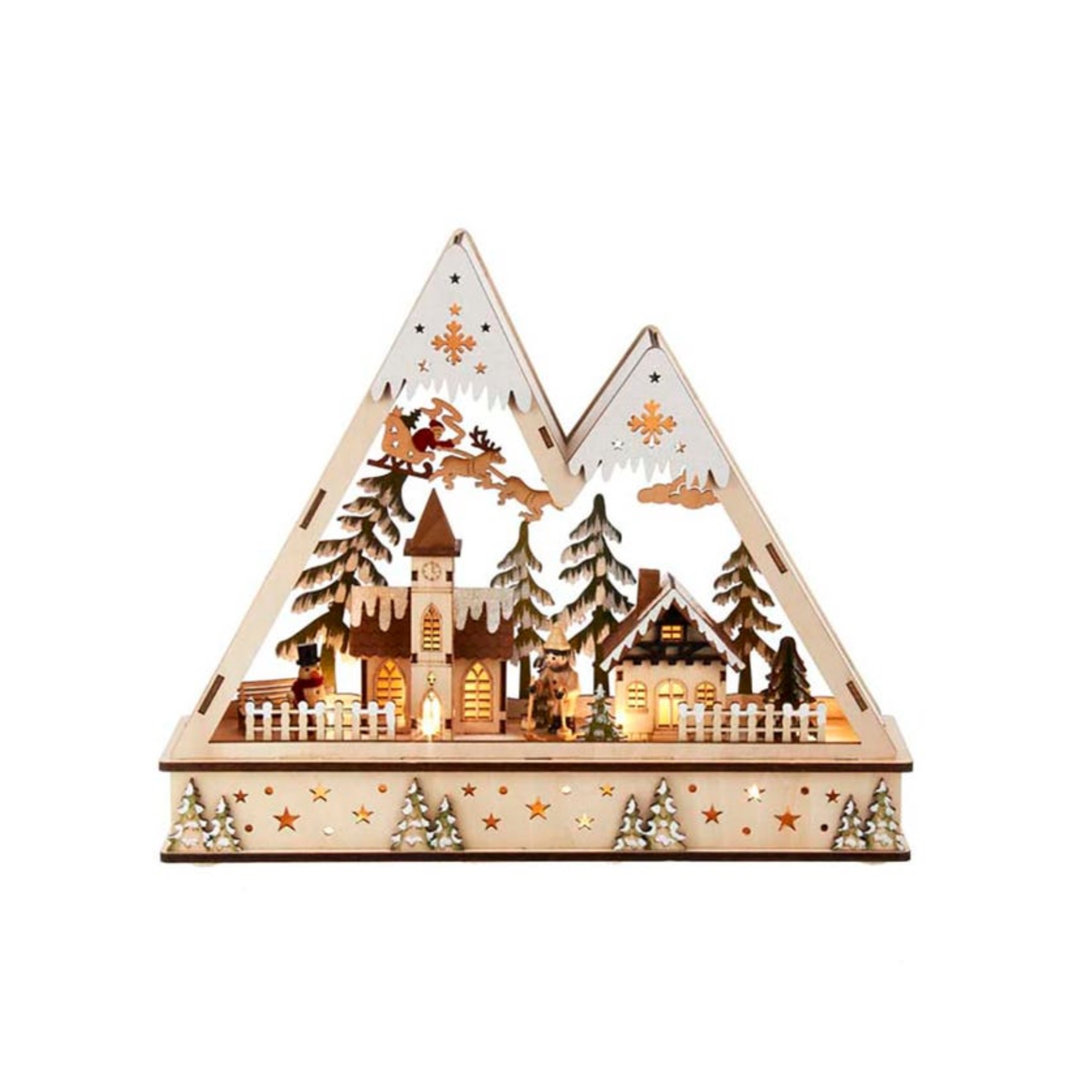 Wooden Light up Mountain Village with Santa Kurt Adler