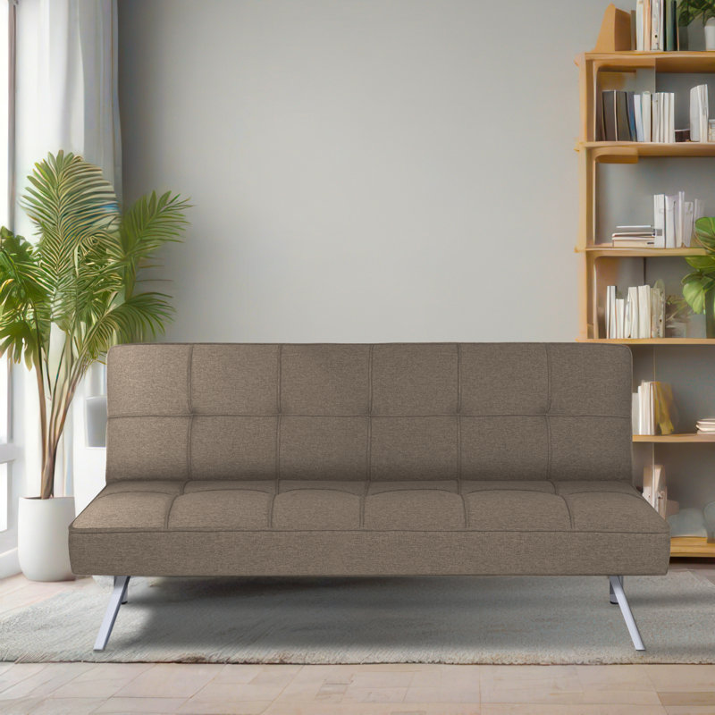 Futon convertible en tissu avec lin Harvyn 66,14 po, Lin à 100 % couleur café