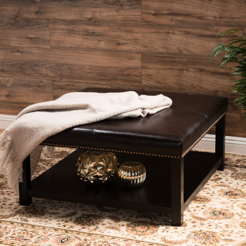 Table basse polyvalente avec option de rangement, bois de bouleau brun foncé, fonctionnalité de coussins de 35,65 po de profondeur x 33,41 po de largeur et 17,73 po de hauteur