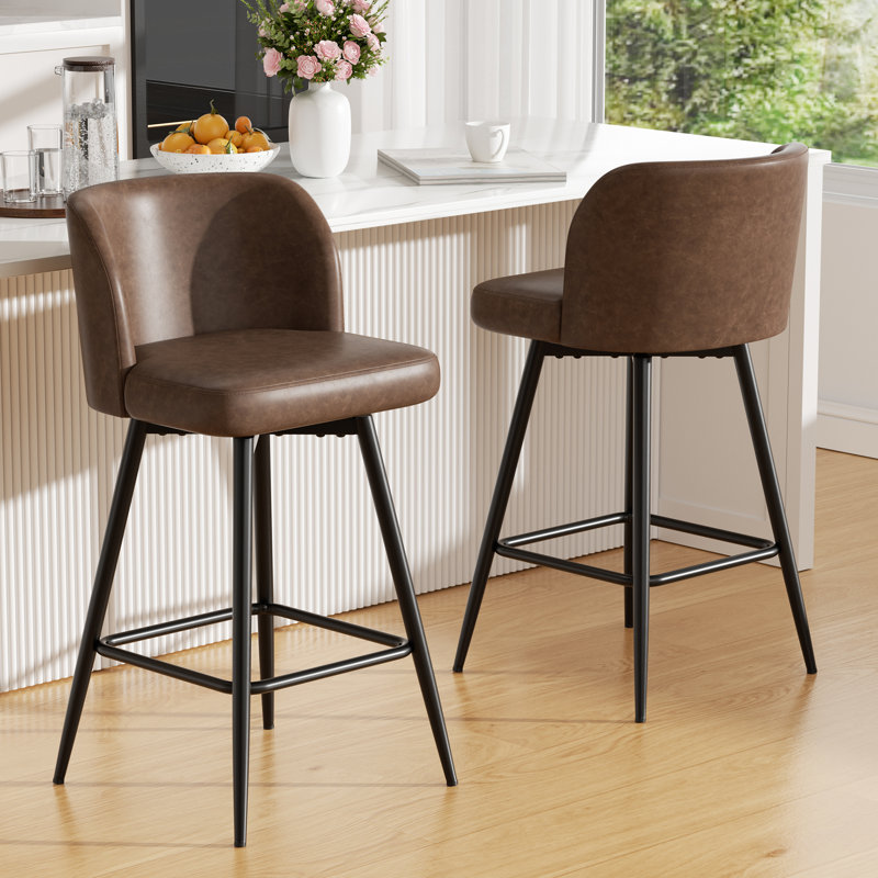 Modern Swivel Upholstered Counter Stool with Durable Metal Frame, Brown