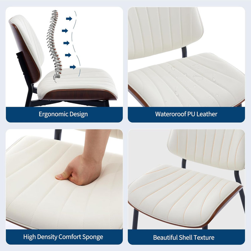 43.94cm H Leather Upholstered Metal Upholstered Back Accent, White