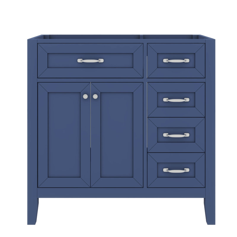 Meuble-lavabo de 36 po sans lavabo - Base d'armoire seulement équipée de tiroirs fonctionnels, Bleu