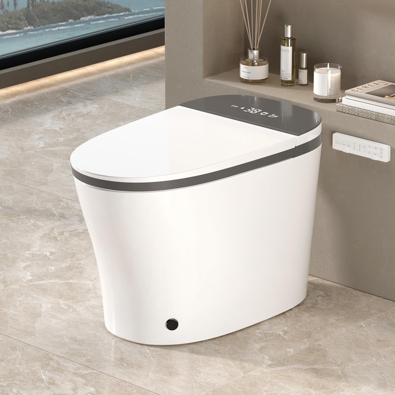 ADA One Piece Smart Toilet with Bidet | Auto Open/Close & Flush, Heated Seat, Front/Rear Wash, LED Display, Night Light, 12" Rough-in – White/Grey