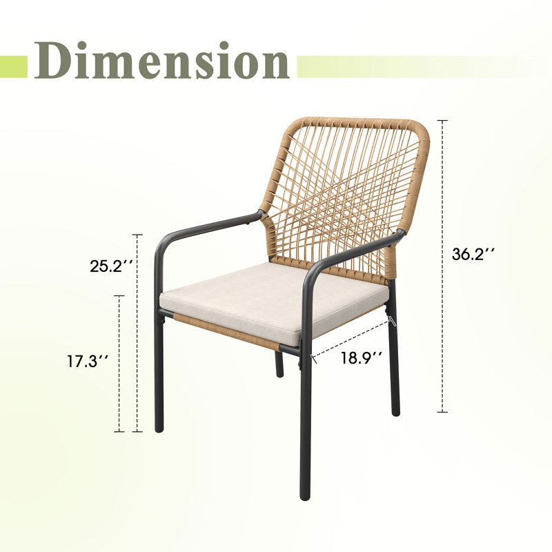 2 Piece Stackable Patio Rattan Dining Chair With Cushion