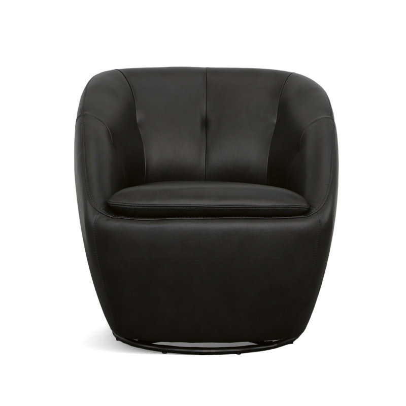 Mechtildis Upholstered Swivel Barrel Chair, Black Leather Match