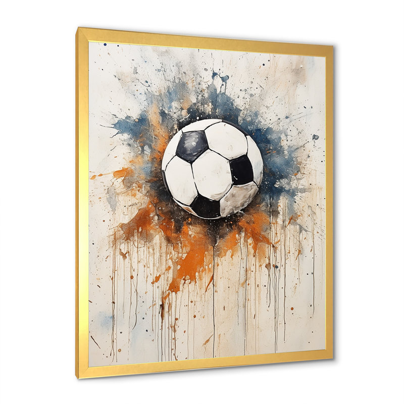 Ballon de soccer beige Wolrd Cup, Encadrement doré, H 32 po x l 16 po x P 1 po