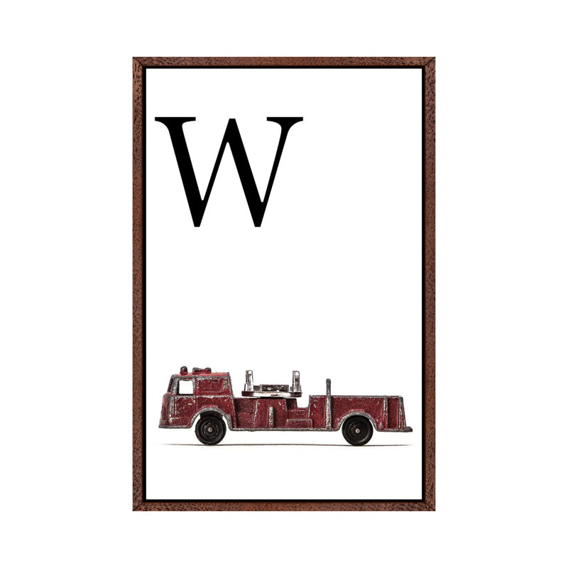 W Fire Engine Letter 1 Piece Wall Art on Canvas, 101.6 cm H x 66.04 cm W, Classic Brown Wood Framed