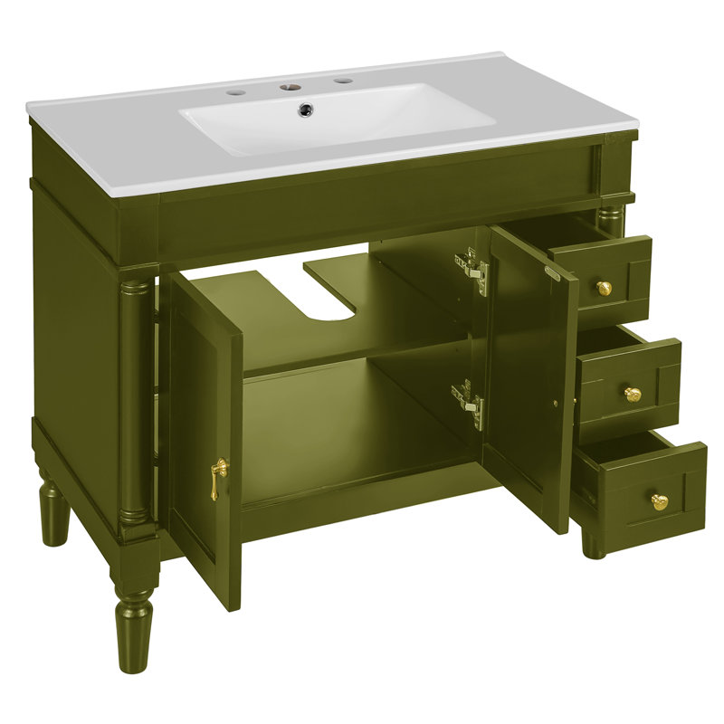 36" Great Bathroom Vanity With Ceramic Top, Green