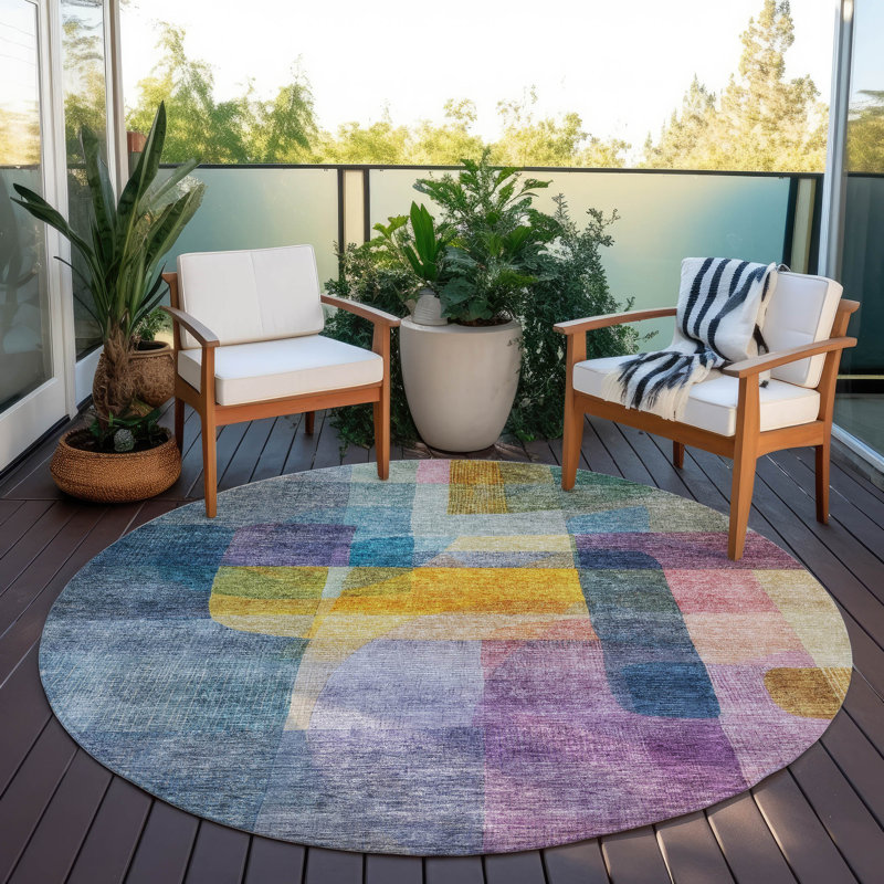 Kyra Blue Washable Indoor-Outdoor Rug - , 8' x 8'