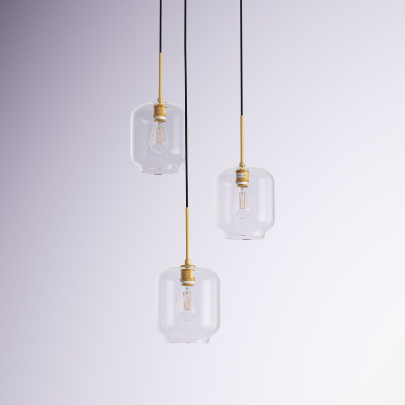 Drinkard 3 - Light Kitchen Island Pendant, Brass, Clear, 9.2" H x 17.5" W x 17.5" D