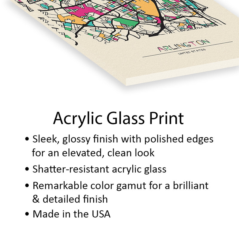 «Arlington County, Virginia», reproduction de carte sur verre acrylique, H 24 po x l 16 po x P 0,25 po