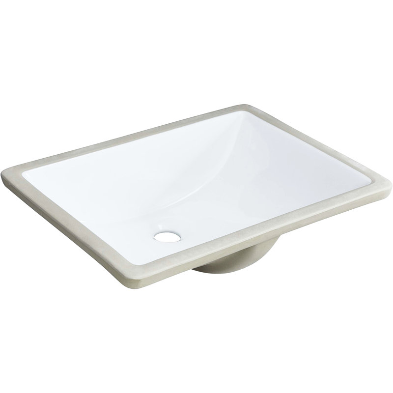 White Ceramic Basin Sink - Rectangular, Overflow, Sound Dampening, Heat , Stain & Scratch Rust-, No Faucet Holes Appeared Undermount Bathroom Overflow Included, Reducing, Rust Openings