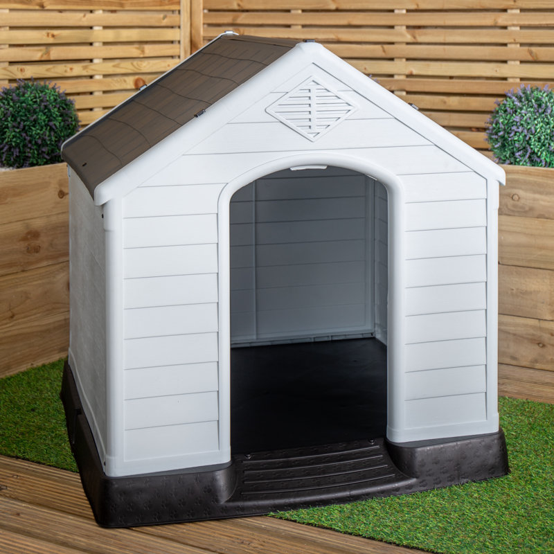 Small Outdoor Plastic Dog House With Raised Bed, 99" H x 92" W x 92" D