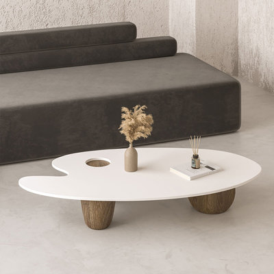 Table basse blanche en bois massif brun-noisette