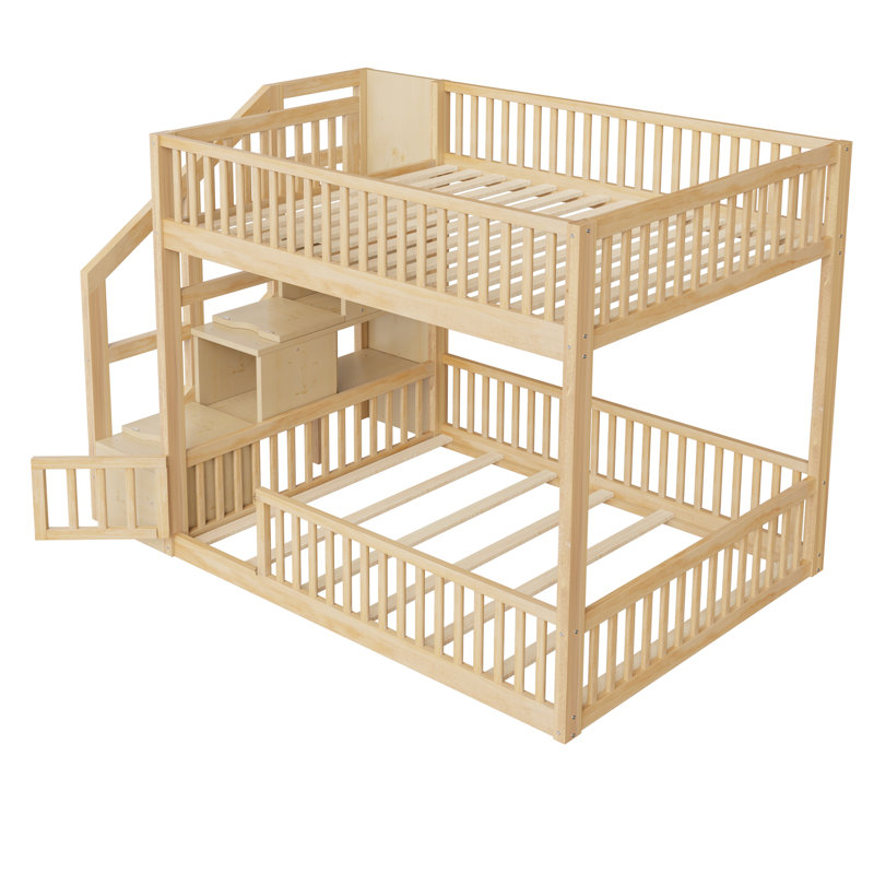 Lit superposé au sol avec escalier de rangement, parfait pour les chambres d'enfants et les solutions peu encombrantes